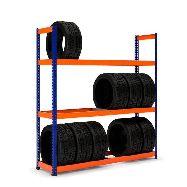 Estantería MaxPlus neumáticos con carga azul y naranja